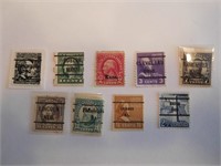 9 Pre Cancelled stamps