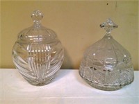 2 Large Covered Crystal Jars