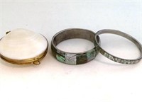2 Abalone Bangel Bracelets, 1 Shell Trinket Case