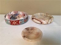 Lot of 2 Alabater Pieces, Bowl with Seashells