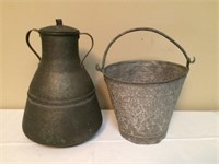 Lot of Middle Eastern Brass Bucket and Ewer