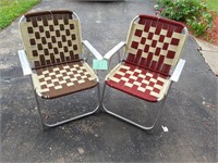 (2) lawn chairs(brown and cream)(red and cream)