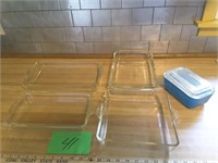 (4)  baking dishes, a glass loaf pan w/ lid