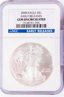 Coin 2008 American Silver Eagle NGC Gem Unc.
