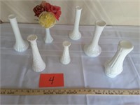 (7) Milk glass flower vases