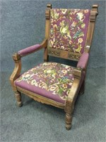 Needlepoint Chair w/ Wheels Circa 1880