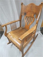 Lyre Back Tiger Oak Rocking Chair w/ Curved Seat