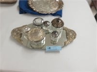 Sterling silver mirror w/ 6 sterling & crystal