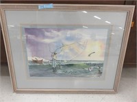 14" x 20" Aubertin watercolor ot a fisherman