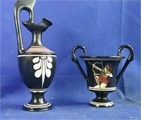 Two Greek vases handmade in Greece 5"h and 8"h
