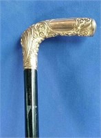 Antique ladies black cane with gold handle 36