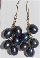 2V- 14k Peacock Blue Pearl Cluster Earrings -$900