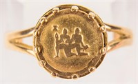 Jewelry 14kt Yellow Gold Ring with Gold Token