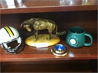 Mini Football Helmet, Wood Bull, Clock, and Awards