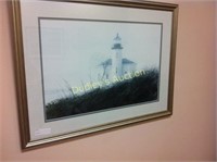Framed Misty Lighthouse Matted Print