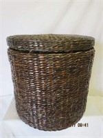 Covered round lined wicker basket 18 X 17"H