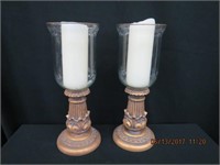 2 Composite base hurricane shade candle holders