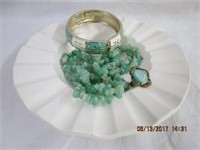 Jade beads and costume bracelet and ring