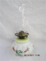 Milk glass hand painted oil lamp 15"H