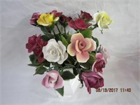 8.5" Vase with 15 china floral roses (as is)