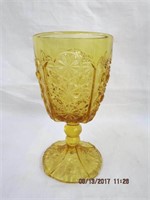 Amber glass Daisy and Button goblet 6"H