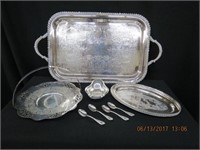 Silver 24" handled tray, 11.5" gallery tray,
