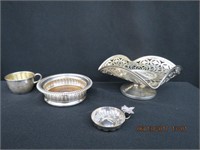 Silver wine rest and taster, pedestal dish and a