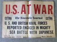 1941 Knoxville Journal Pearl Harbor Newspaper