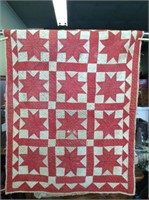 ca. 1900's Hand Sewn Baby Quilt - Red Star Pattern
