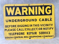 Vintage Warning Underground Cable Metal Sign