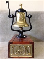 Vintage L&N Railroad Brass Bell, Plaque on Mount