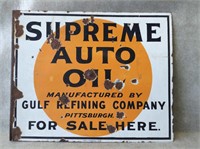 Early Porcelain Supreme Auto Oil Gulf Flange Sign