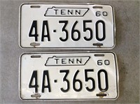 Pair of Matching 1960 Tennessee License Plates