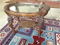 Vintage Heavily Carved Glass-top Parlor Table