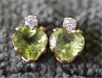 14K Gold Simulated Diamond & Peridot Stud Earrings