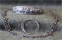 Vintage Marcasite Necklace, Sterling Cuff & Hoops