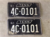 Matching Pair of 1961 Tennessee License Plates