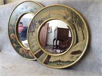 Lot of 2 Decorative Painted Mirrors - Snowy Cabin