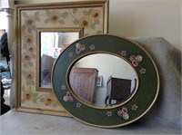 Lot of 2 Decorative Painted Wall Mirrors - Floral