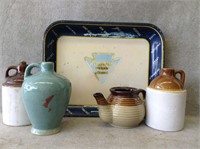 Vintage Stoneware Jugs, Tea Pot & Serving Tray
