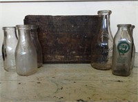 ca. 1920 Ammunition Crate & 6 Milk Bottles