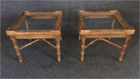 2 Wood Square Side Tables with Beveled Glass Tops