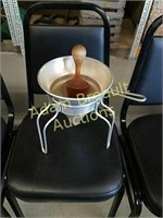 Tomato strainer, stand and wood pestle