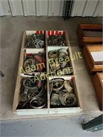 Wooden 17 x 30 box of assorted goodies