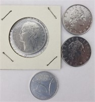 4pc 1968,1970,1974 Italian Lira Coins