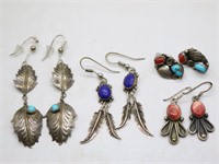 (4) Pair Navajo Sterling Silver Earrings
