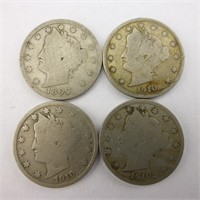 4pc 1899, 1910 US Liberty Head V Nickel Coins