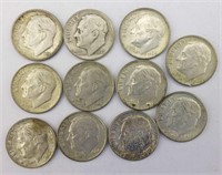 11pc 1947,51,58,59,64 Roosevelt US Dime Coins