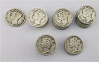 47pc 1940s US Mercury Dime Mega Coin Lot