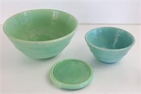 Vintage U. S. A. Green & Teal Pottery Bowls